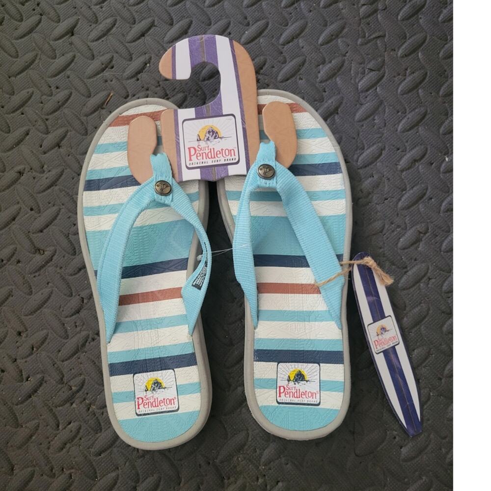 Pendleton Women's Flip Flop Thong Sandals Size 10 Turquoise‎ Teal Western Vaca